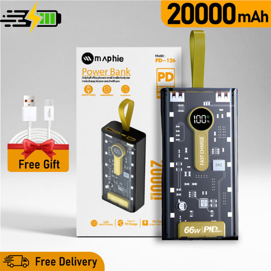 Orginal Power Bank 66W - 10000 / 20000 mah fast charging - Powerbank for Android / Iphone - Dual Ports Power Bank - Transparent Power bank 20000 mah - Wifi Power Bank