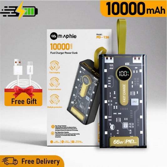 Orginal Power Bank 66W - 10000 / 20000 mah fast charging - Powerbank for Android / Iphone - Dual Ports Power Bank - Transparent Power bank 20000 mah - Wifi Power Bank