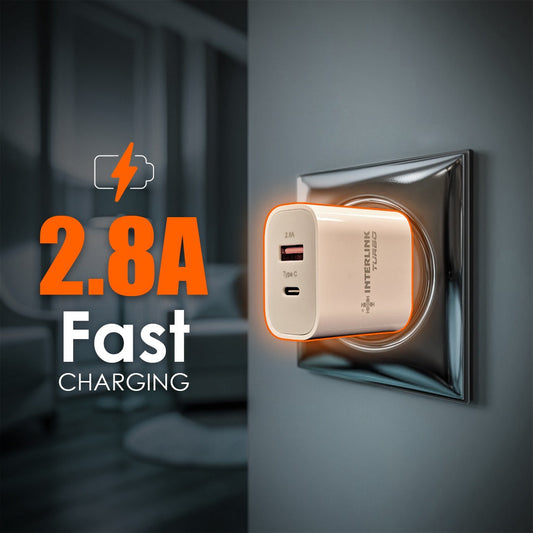 Interlink 18W Turbo Charger - Fast charger - Mobile Charger - Android/Iphone charger - type c charger - 2 ports charger