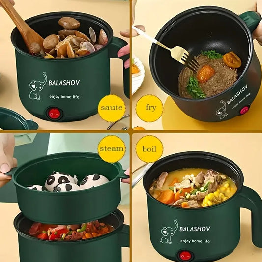 Portable Electric Cooker Pot for 1-3 People, 410 Stainless Steel Non-Stick Skillet with Steamer, Ideal for Stir Fry, Stew, Steam, Ramen, Egg, Pasta, Dumpling, Soup, Porridge, Oatmeal - EU Plug, 220-240V, Versatile Kitchen Appliance, Fondue Pot for Cooking